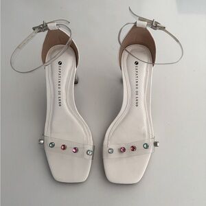 Gemstone Embellished Clear Block Heels Sandals